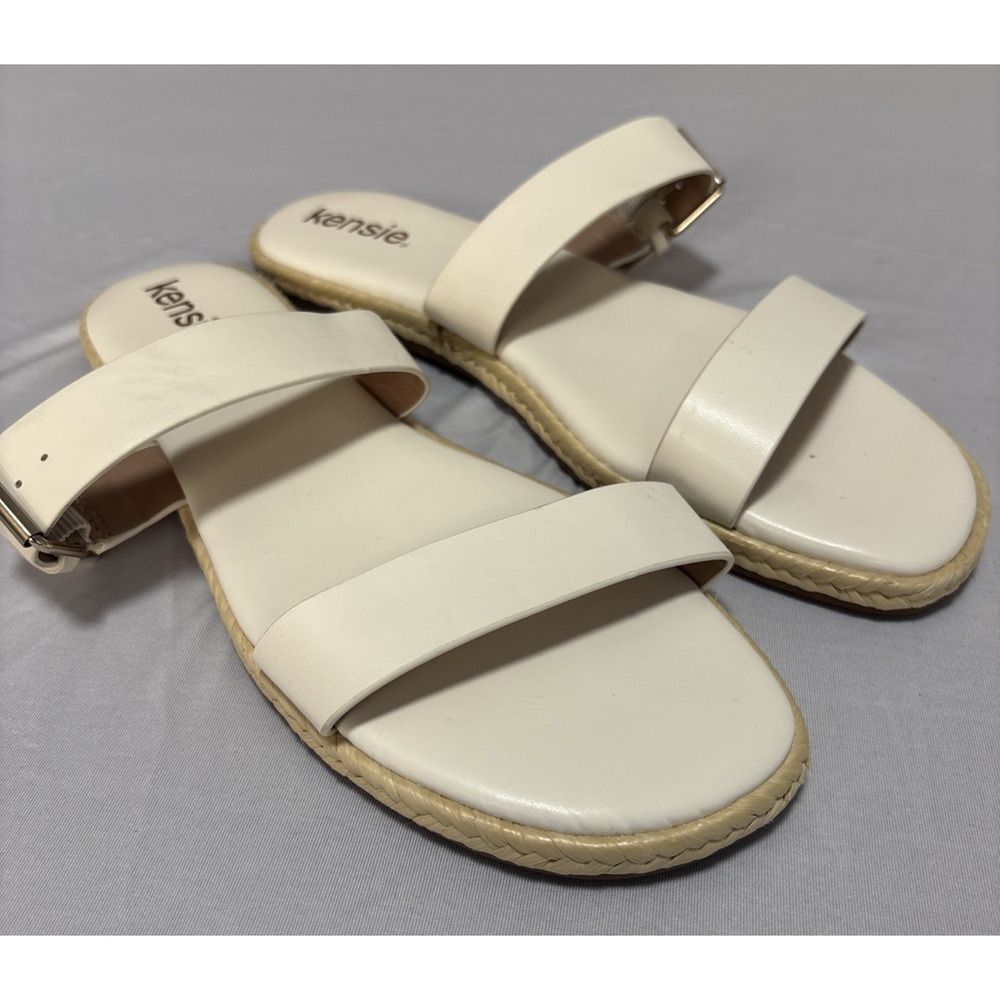 Kensie Women's 8.5 Flora White Slide Sandals Summer Travel Resort Beach Simple